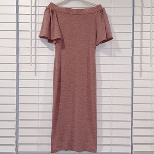 4/$10 ⚡️ Marbled Pink Off Shoulder Loose Sleeve Midi Dress